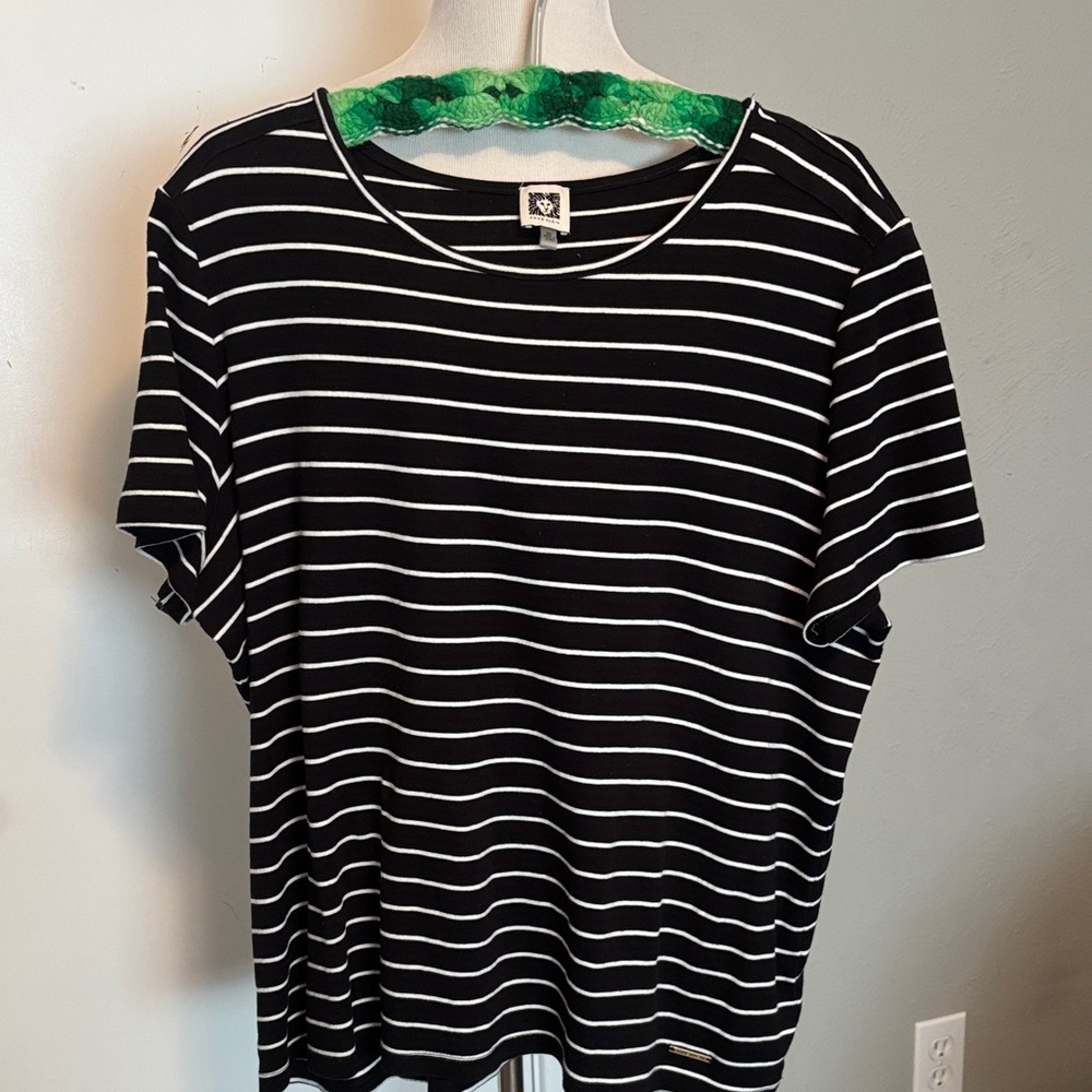 Anne Klein Black and White Stripe T-shirt